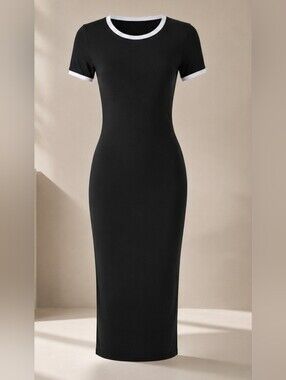 love J Black Midi Dress with White Trim